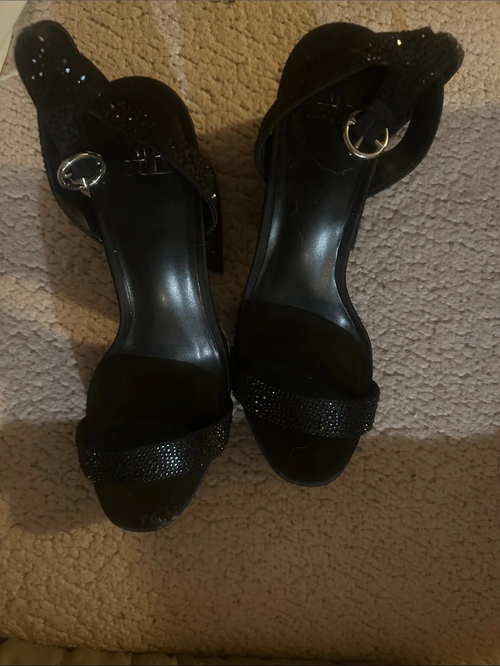 Black Glitter Platform Block Heel Sandals